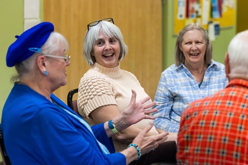 From left: Evelyn Hagfeldt, Lynn Goerdt and Stephanie Lambert share holiday memories during Story Lines, a LiveWell event at the Lew Martin Senior Center in Superior. LiveWell hosts free weekly events such as pickleball, cooking classes and craft meet-ups.  