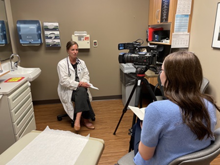 Essentia Health nurse practitioner Anne Christensen being interviewed