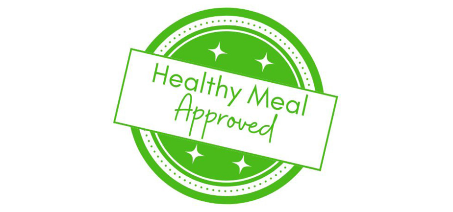 green circle with rectangle that says healthy meal approved