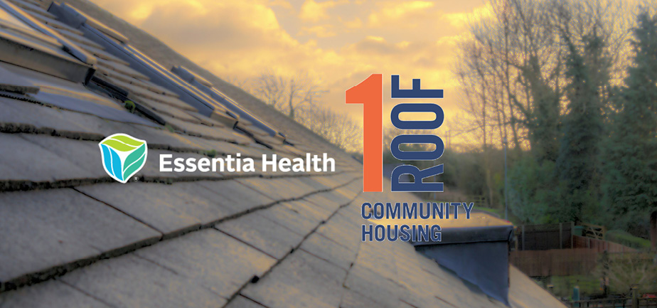 Essentia Health logo and One Roof Logo over a close up shot of a roof