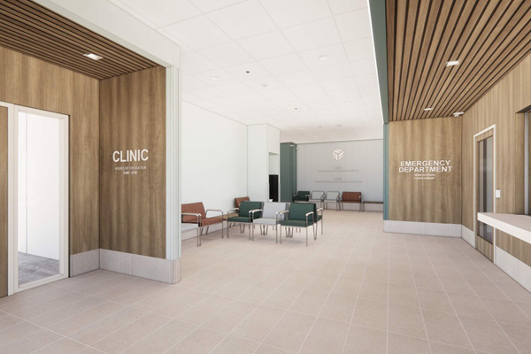 interior rendering of a waiting room in a hospital