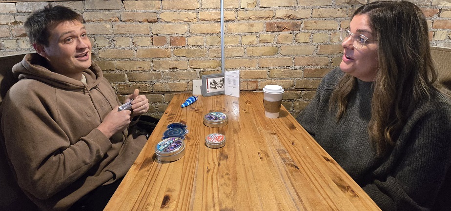 Levi Marken visits with Essentia Health Community Health Worker Mataya Urbas